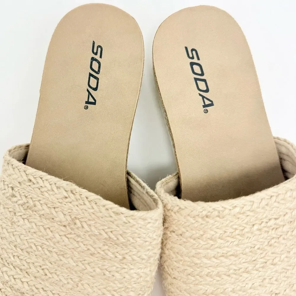 Soda PROCESS Beige Jute Open Toe Platform Espadrille Slide Sandals